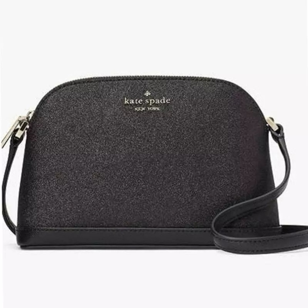 Kate Spade New York Tinsel Small Dome Crossbody Bag Black Glitter Purse
